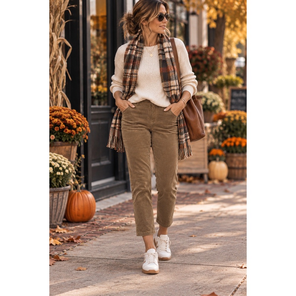 Croft & Barrow Womens 10P Corduroy Pants Taupe Cropped Straight Leg Pull On